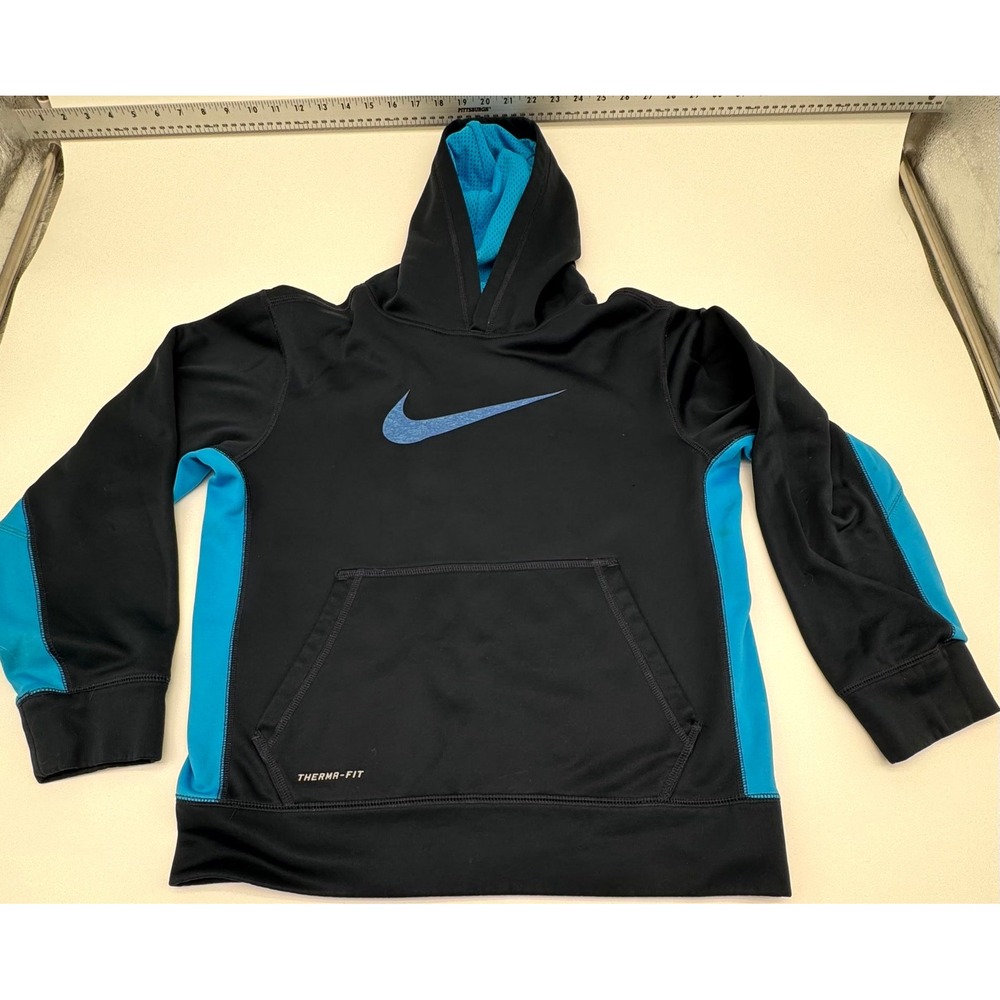 Nike Therma-FIT Hoodie Mens Black Blue Athletic Pullover Sweatshirt RN56323